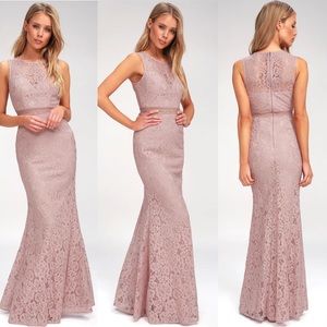 NWT Lulus Music of the Heart Mauve Lace Maxi Dress Size M